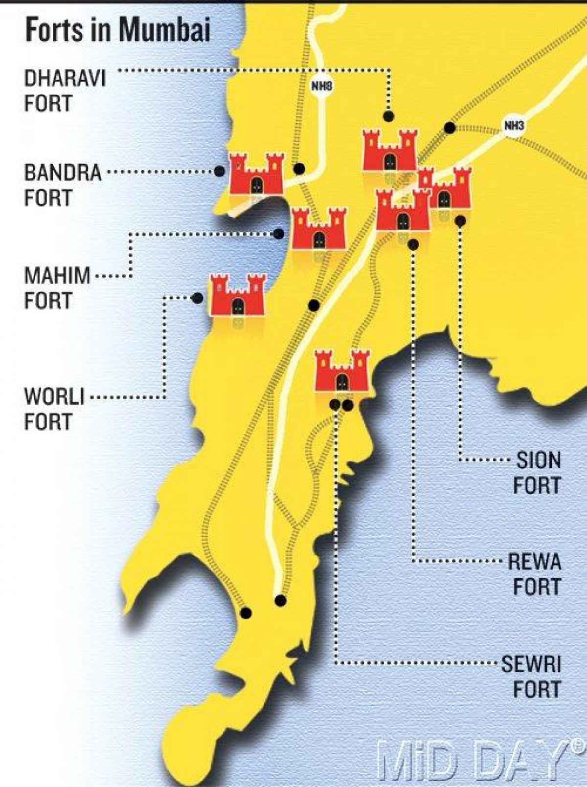 Mumbai fort carte de la région