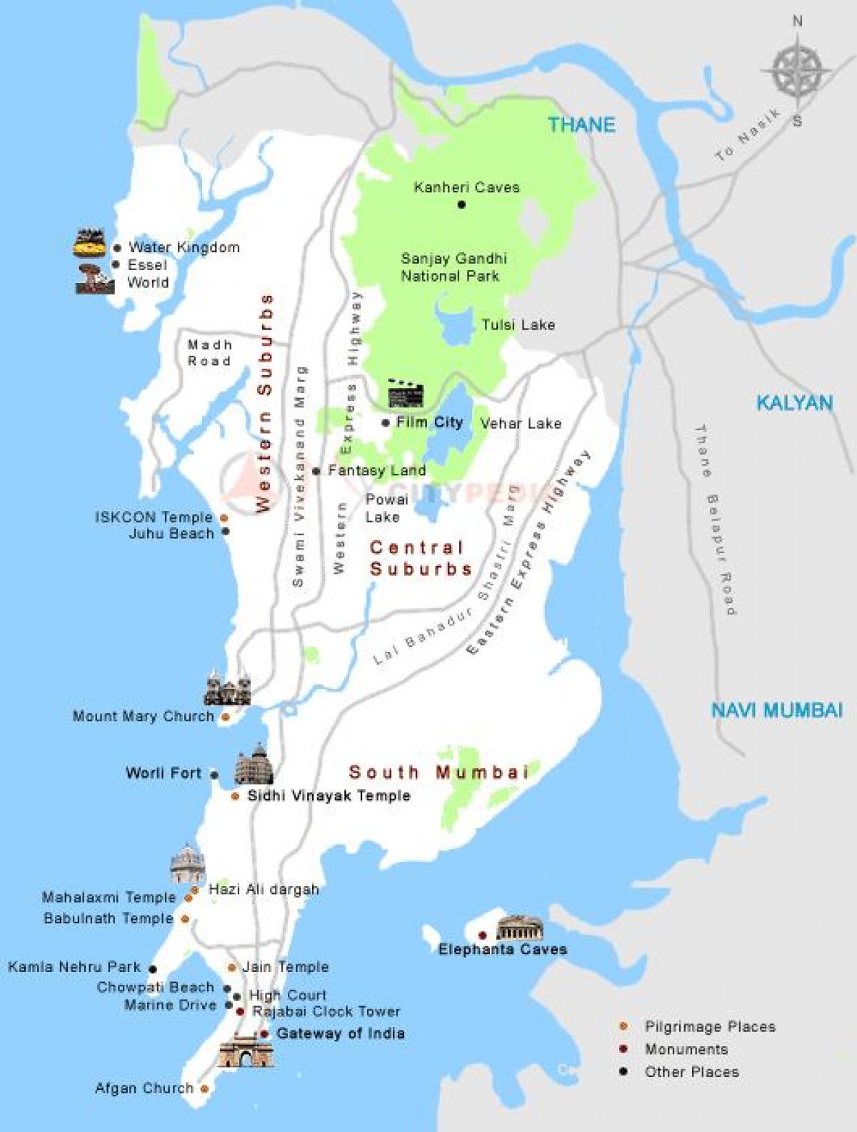 carte de Mumbai lieux touristiques
