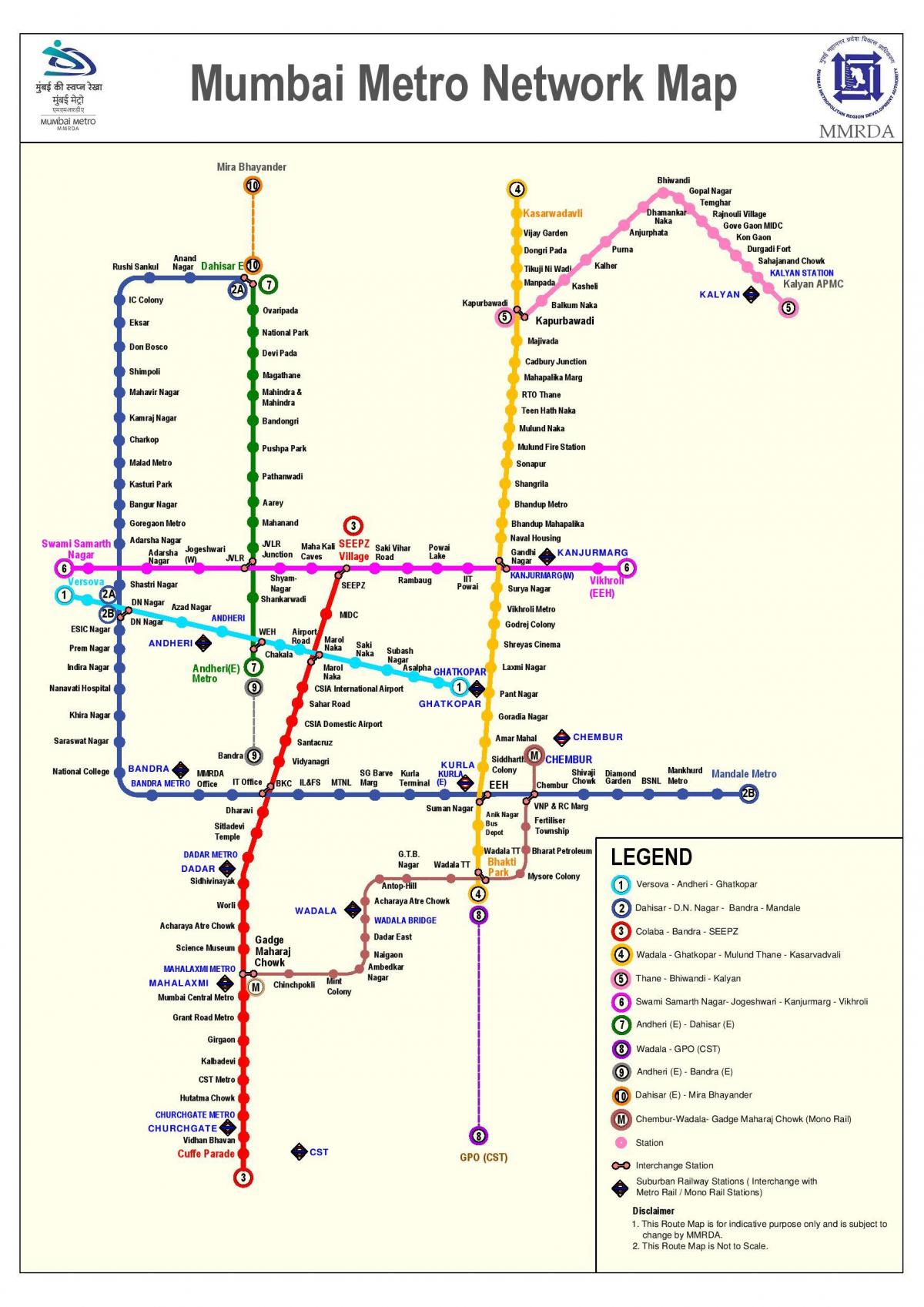 Métro de Mumbai la carte de l'itinéraire