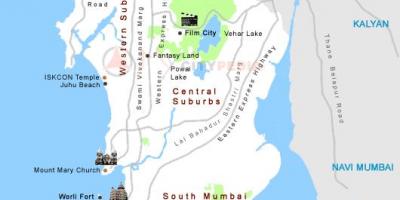 Carte de Mumbai lieux touristiques